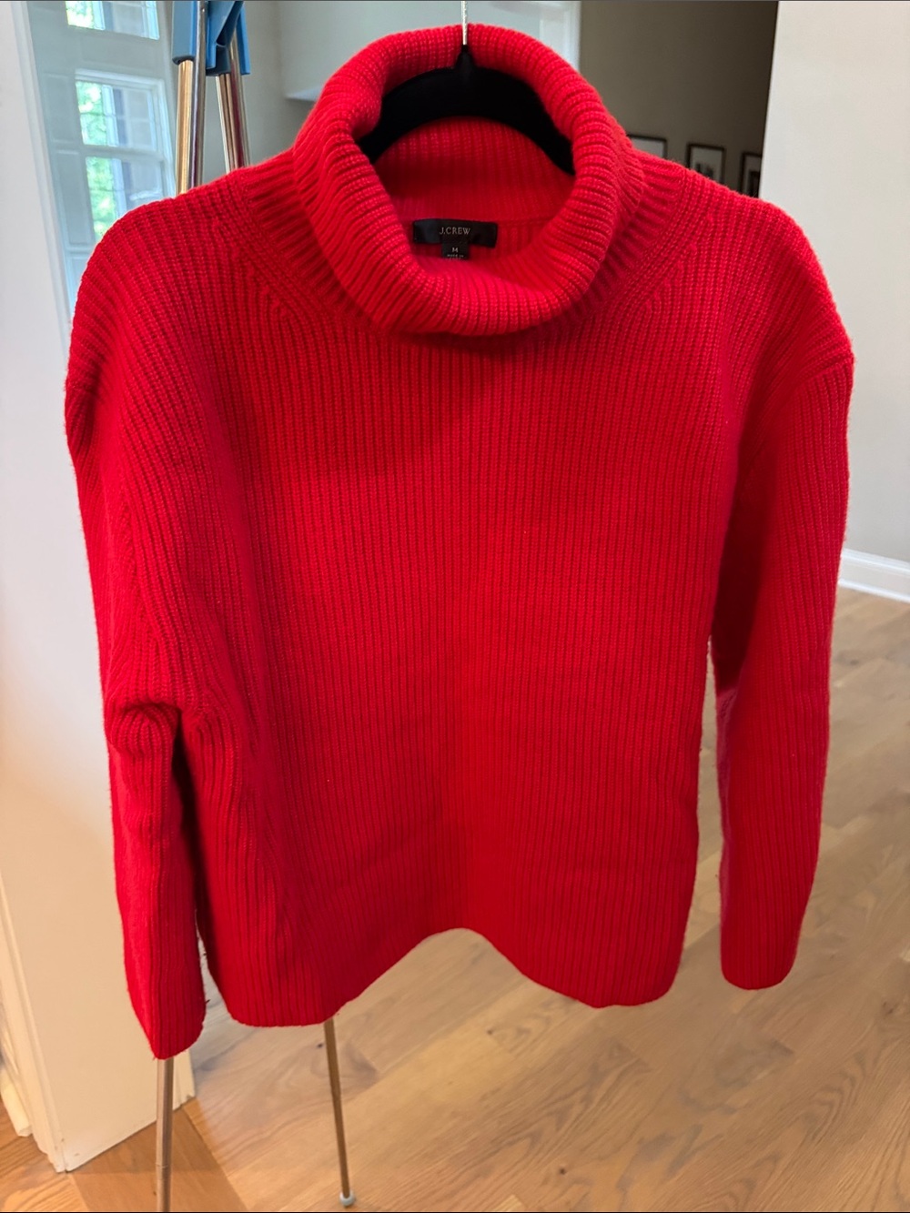 J. Crew Bright Red Ribbed Turtleneck Sweater